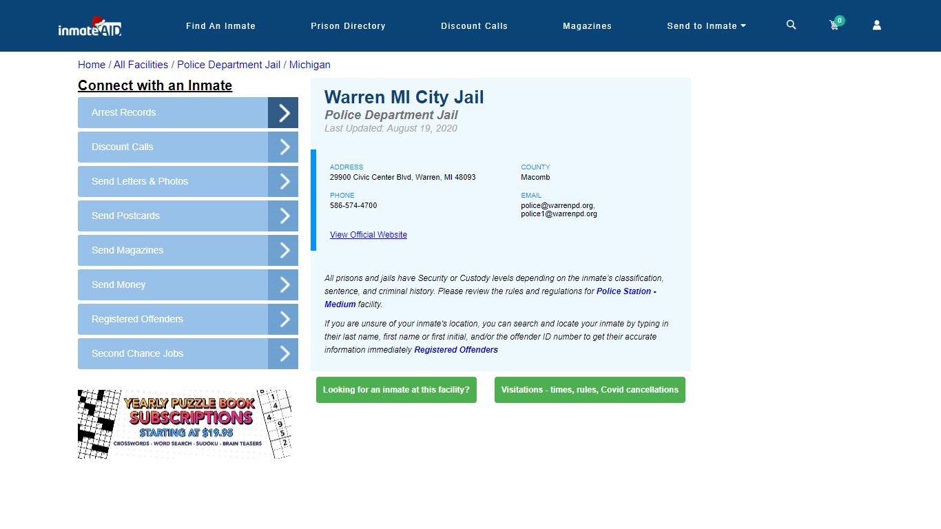 Warren MI City Jail & Inmate Search - Warren, MI