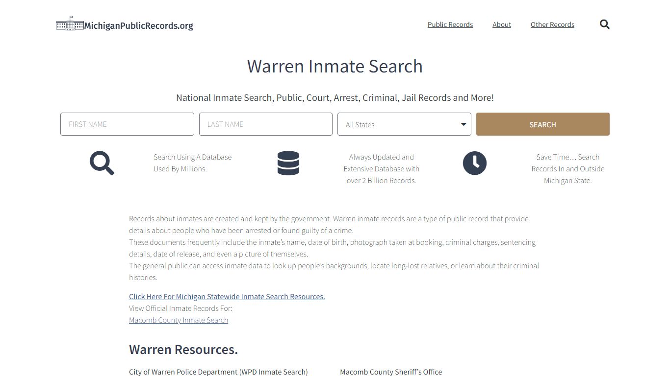 Warren Inmate Search - WPD Current & Past Jail Records
