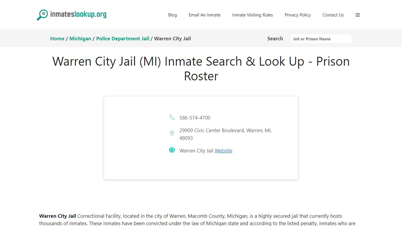 Warren City Jail (MI) Inmate Search & Look Up - Prison Roster